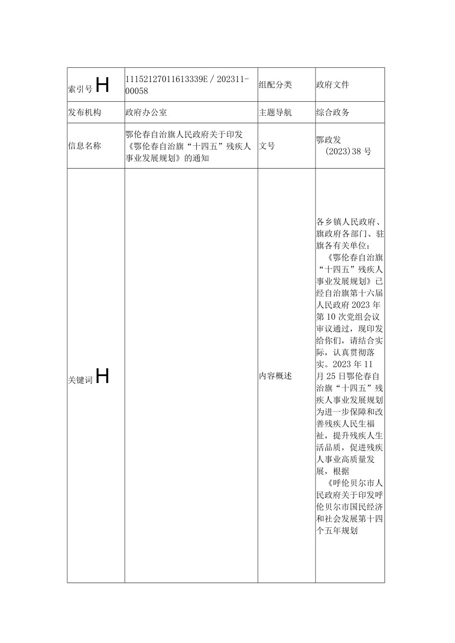 鄂伦春自治旗十四五残疾人事业发展规划.docx_第1页