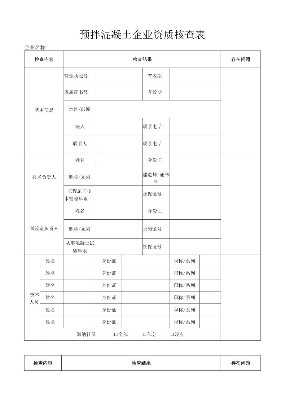 预拌混凝土企业资质核查表.docx_第1页