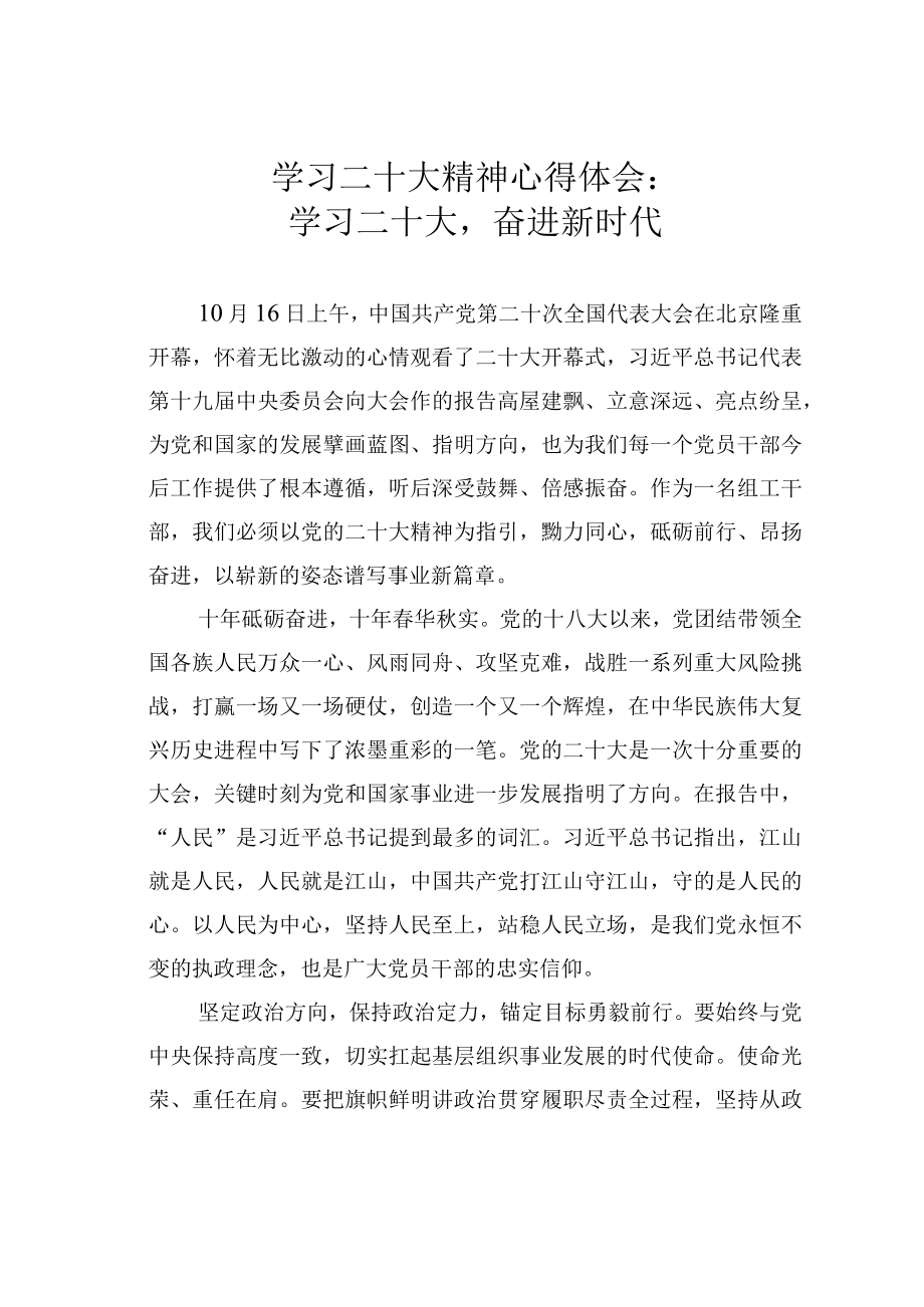 学习二十大精神心得体会：学习二十大奋进新时代.docx_第1页