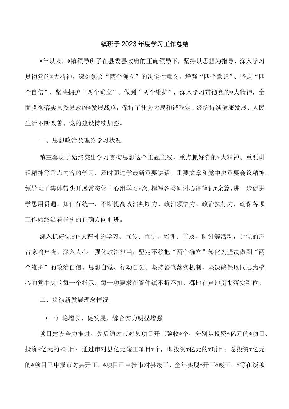 镇班子2023年度学习工作总结.docx_第1页