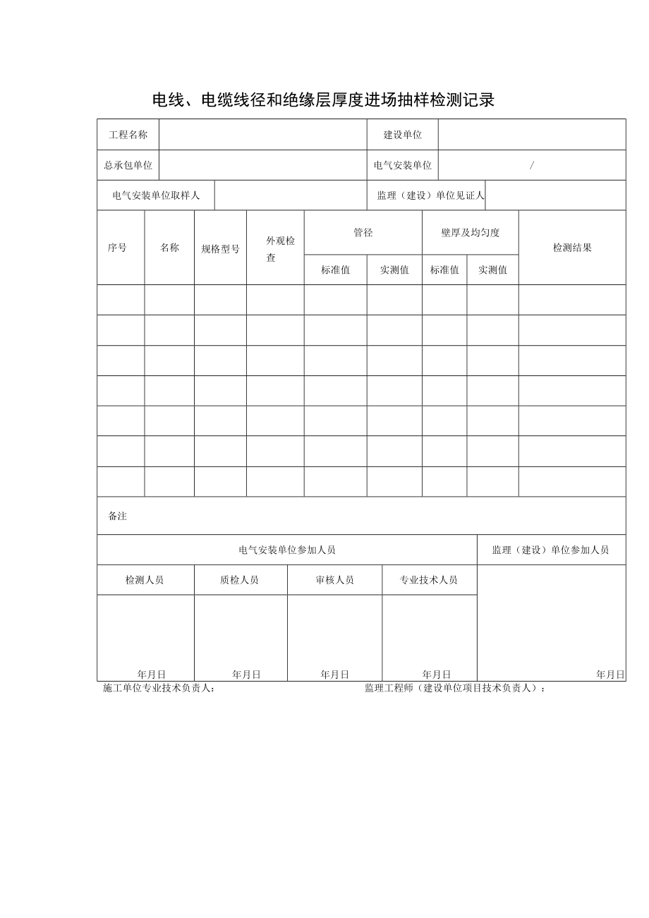 电线电缆线径和绝缘层厚度进场抽样检测记录.docx_第1页