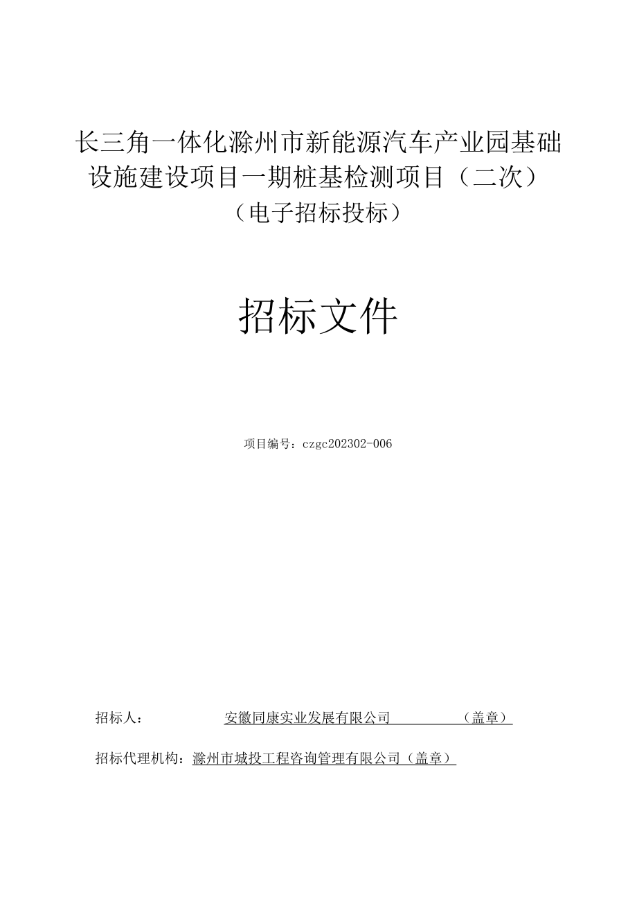 长三角一体化滁州市新能源汽车产业园基础设施建设项目一期桩基检测项目二次.docx_第1页