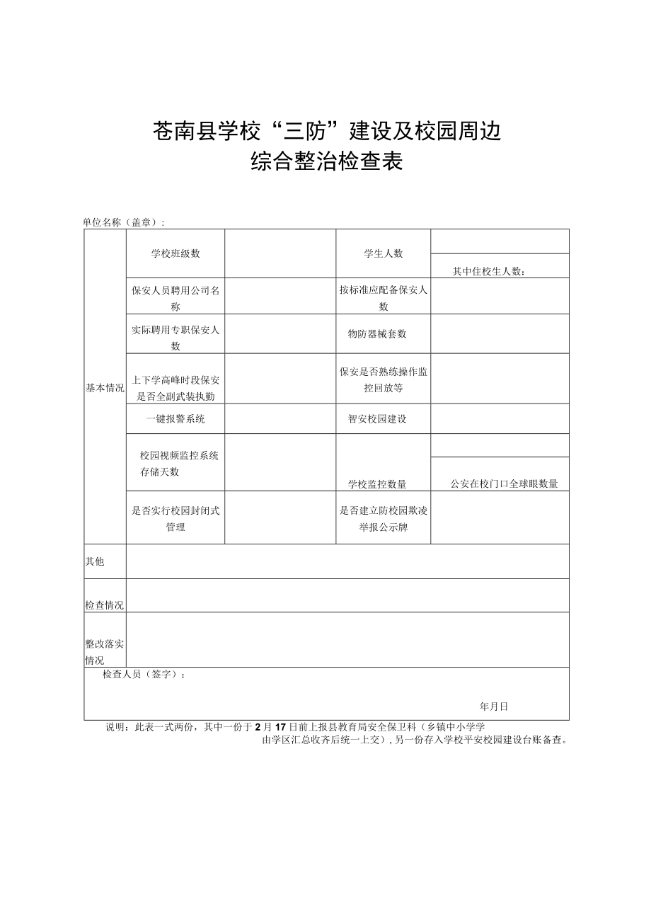 苍南县学校三防建设及校园周边综合整治检查表.docx_第1页