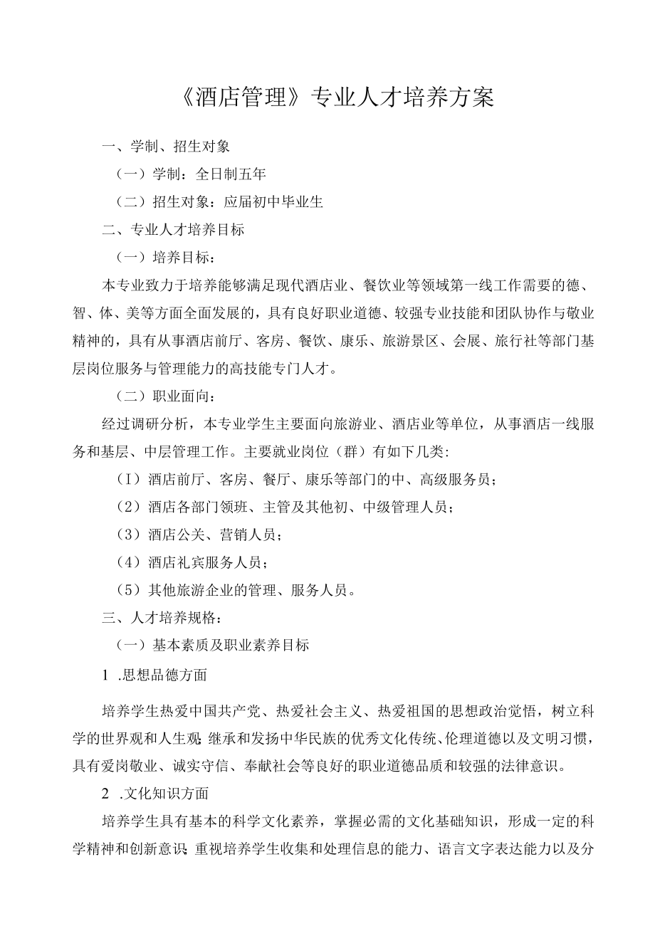 酒店管理专业人才培养方案.docx_第1页