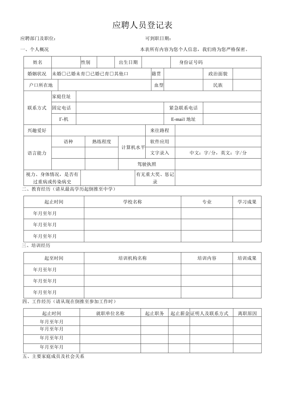 应聘人员登记表经典.docx_第1页