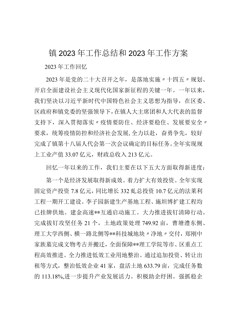 镇2023年工作总结和2023年工作计划.docx_第1页