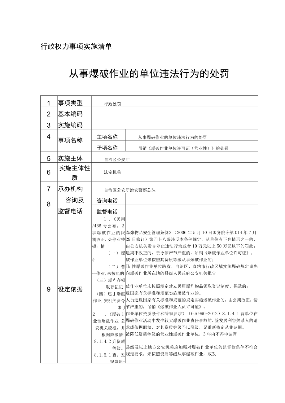 行政权力事项实施清单从事爆破作业的单位违法行为的处罚.docx_第1页