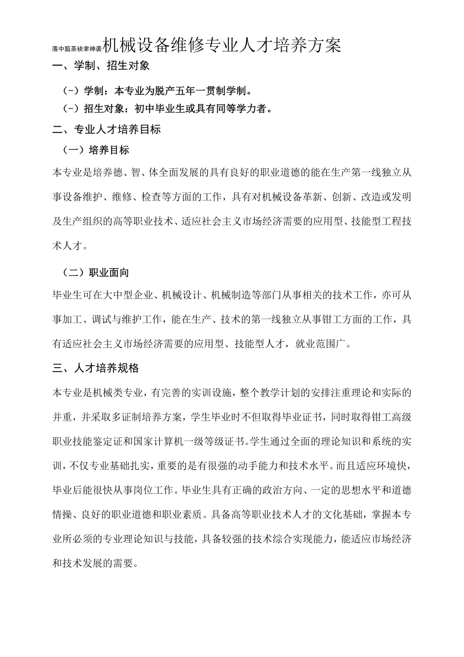 机电设备维修人才培养方案.docx_第1页