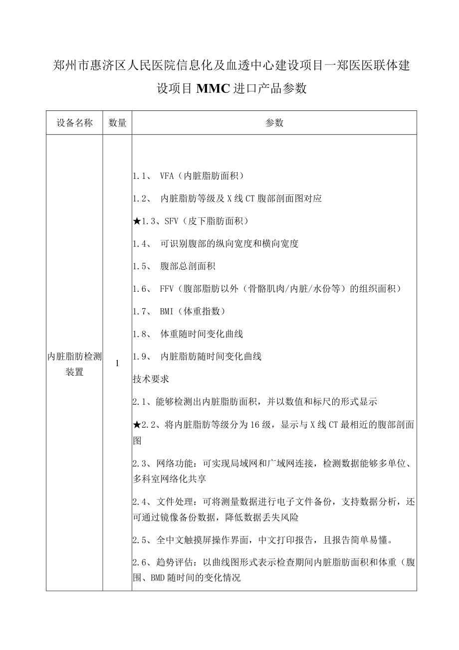 郑州市惠济区人民医院信息化及血透中心建设项目郑医医联体建设项目MMC进口产品参数.docx_第1页