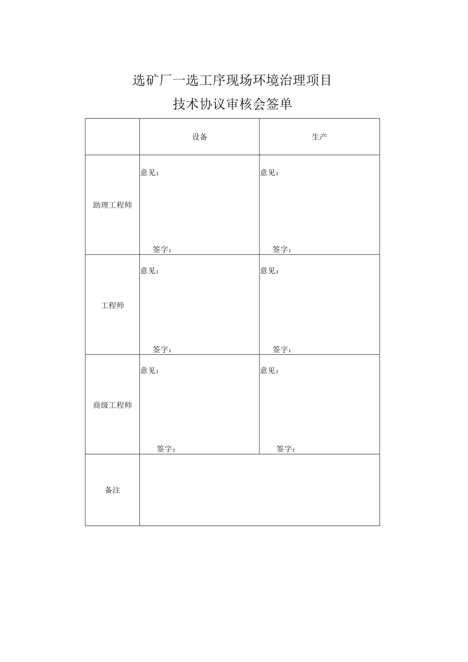 选矿厂一选工序现场环境治理项目技术协议审核会签单.docx_第1页