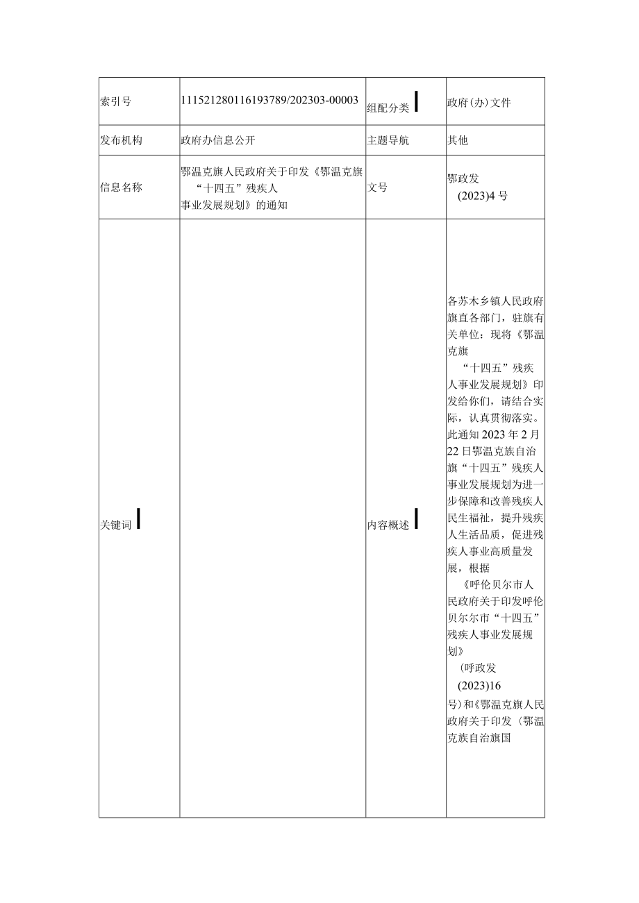 鄂温克旗十四五残疾人事业发展规划.docx_第1页