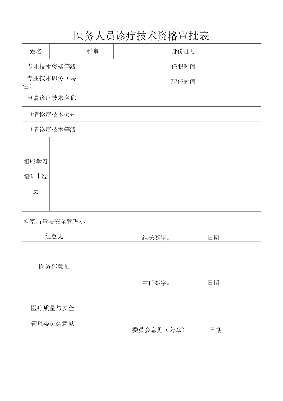 医务人员诊疗技术资格审批表.docx_第1页