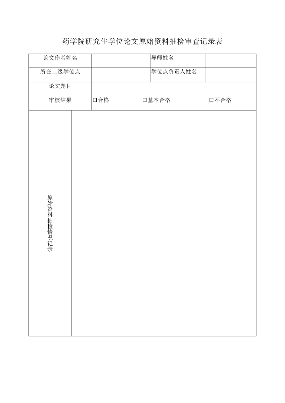 药学院研究生学位论文原始资料抽检审查记录表.docx_第1页