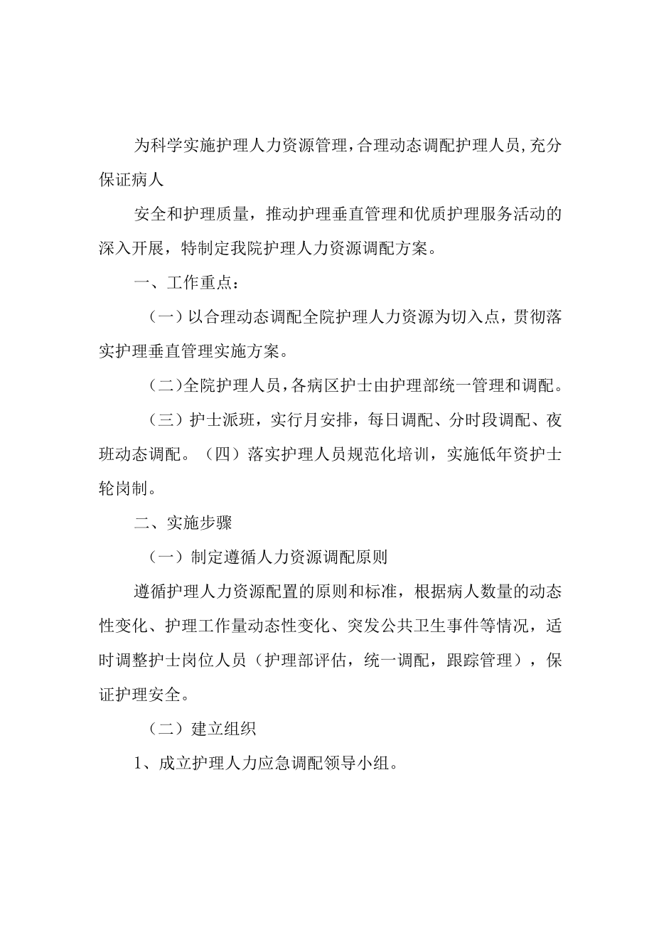 医院护理人力资源调配方案.docx_第1页