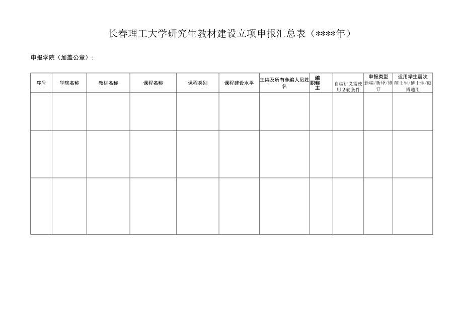 长春理工大学研究生教材建设立项申报汇总表年.docx_第1页