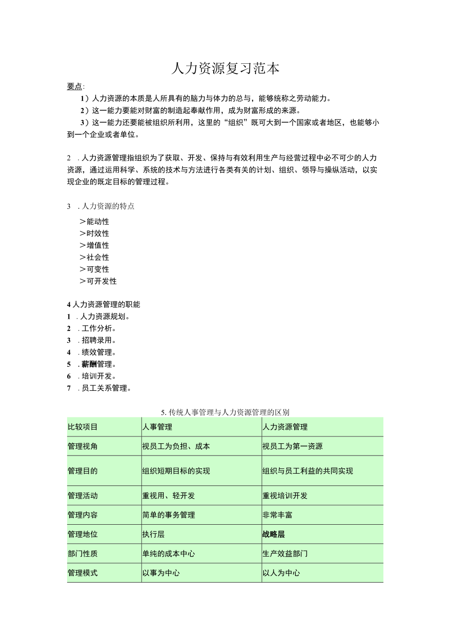 人力资源复习范本.docx_第1页