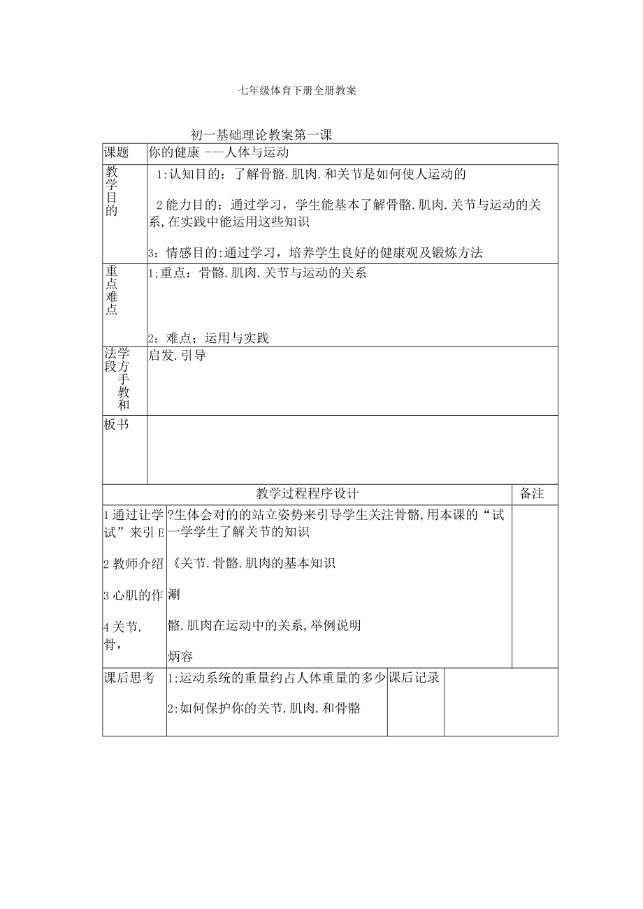 2023年七年级体育下册全册教案.docx_第1页