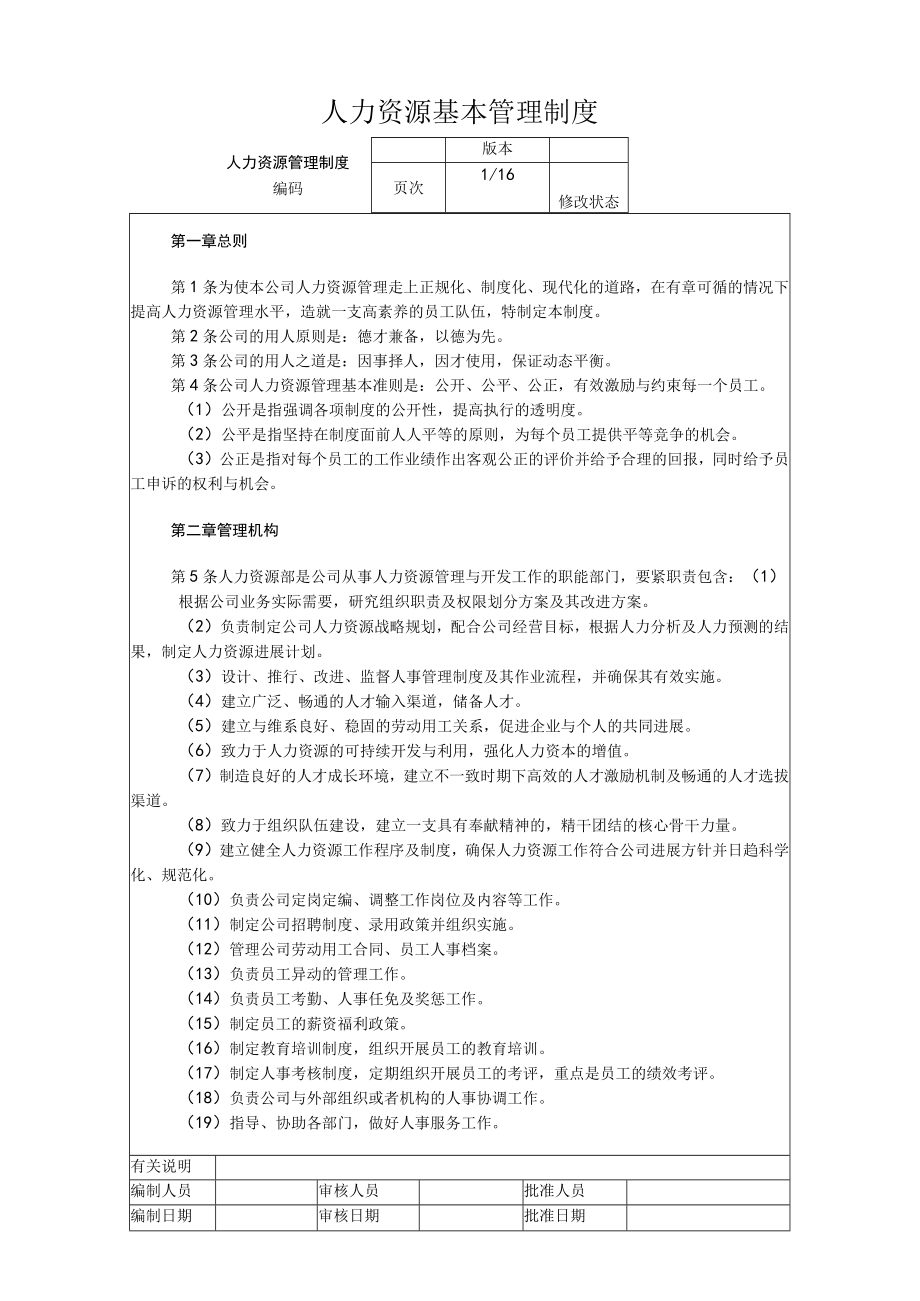 人力资源基本管理制度.docx_第1页