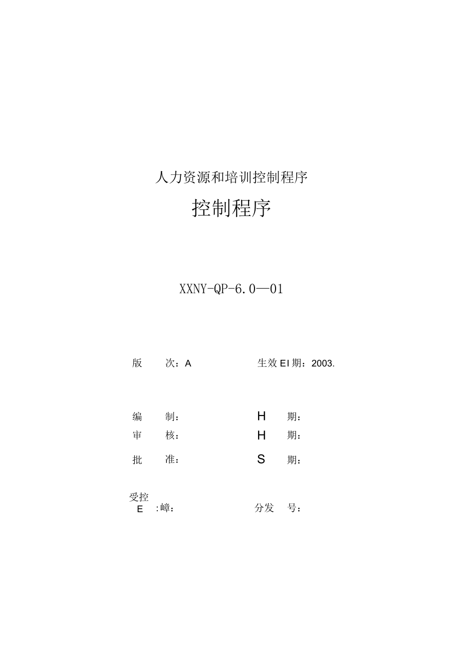 人力资源和培训控制程序.docx_第1页