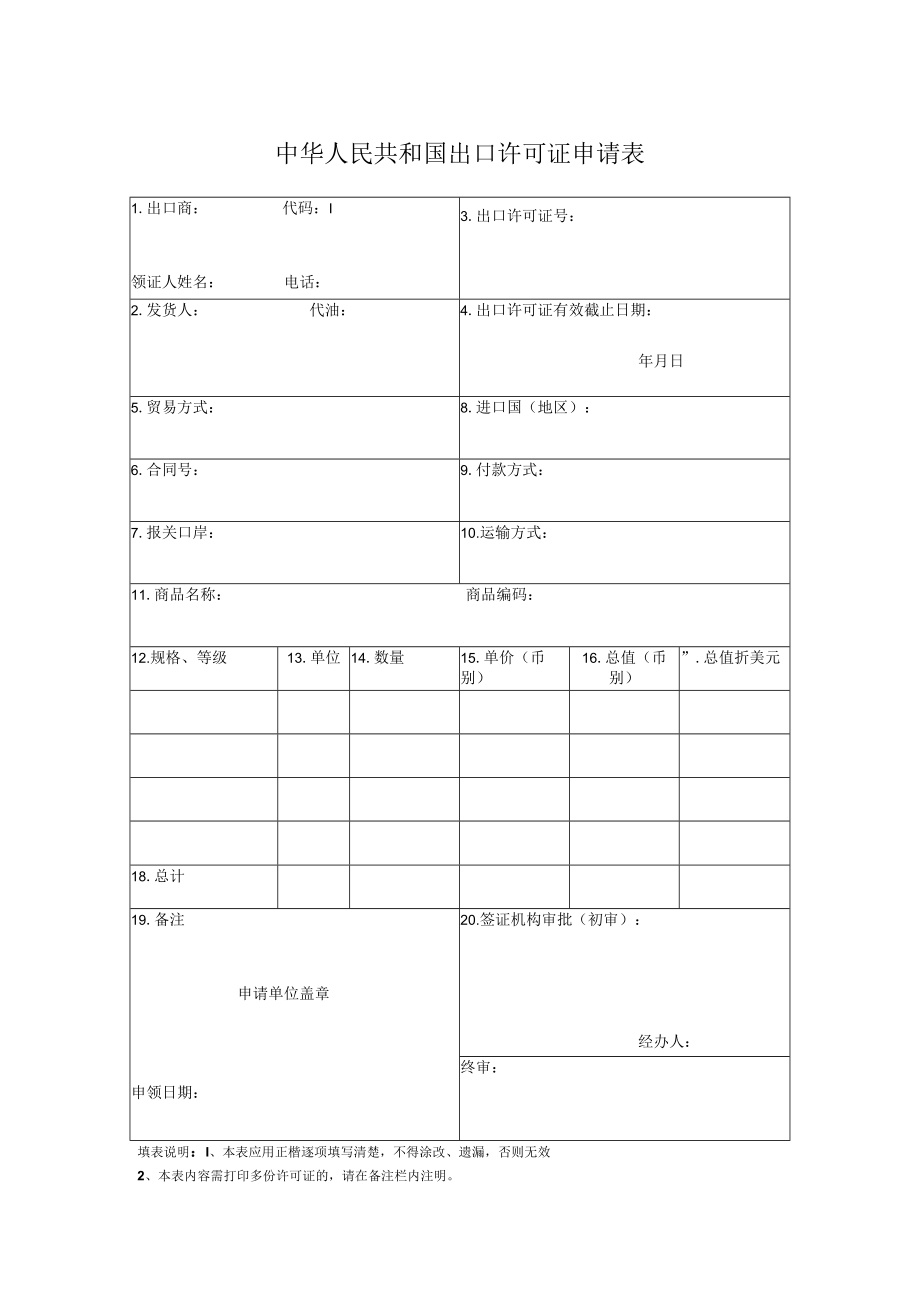 中华人民共和国出口许可证申请表.docx_第1页