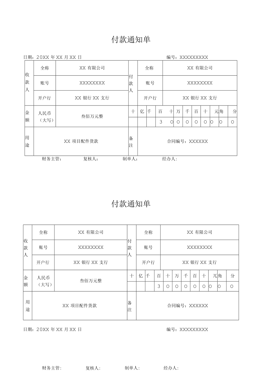 付款通知单可编辑打印.docx_第1页