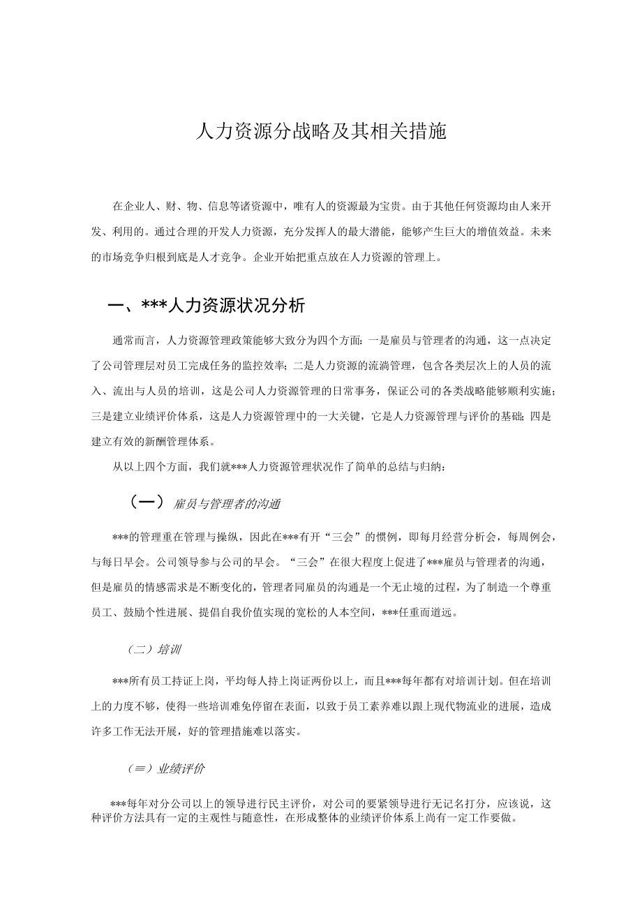 人力资源分战略及其相关措施.docx_第1页