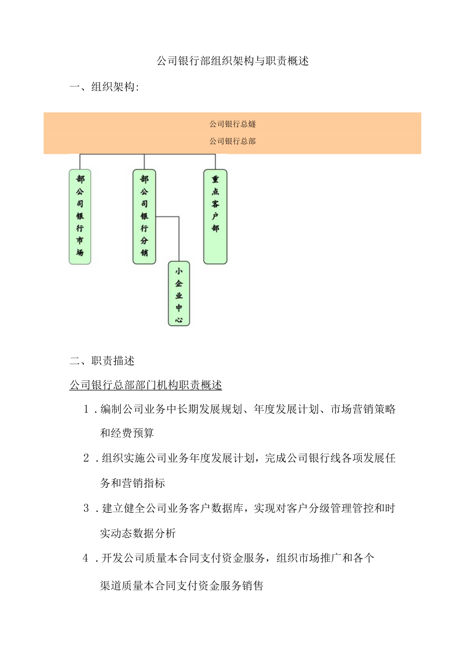 企业管理资料范本银行总行各部室组织架构与职责概述.docx_第1页