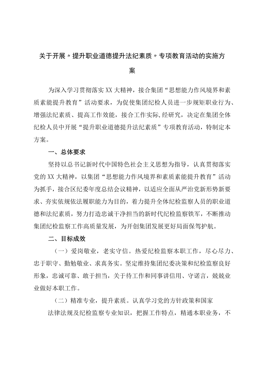 关于开展提升职业道德提升法纪素养专项教育活动的实施方案.docx_第1页