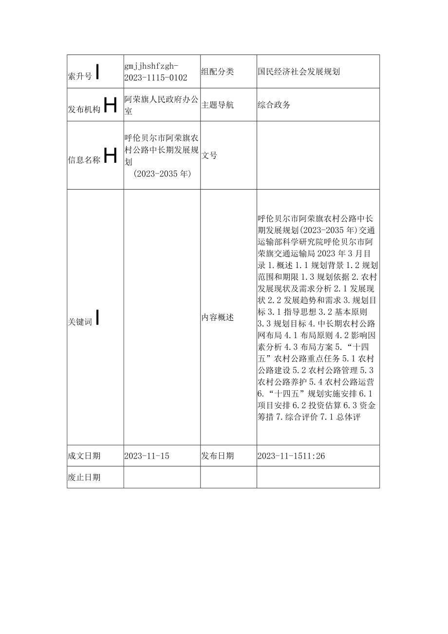 呼伦贝尔市阿荣旗农村公路中长期发展规划20232035年.docx_第1页