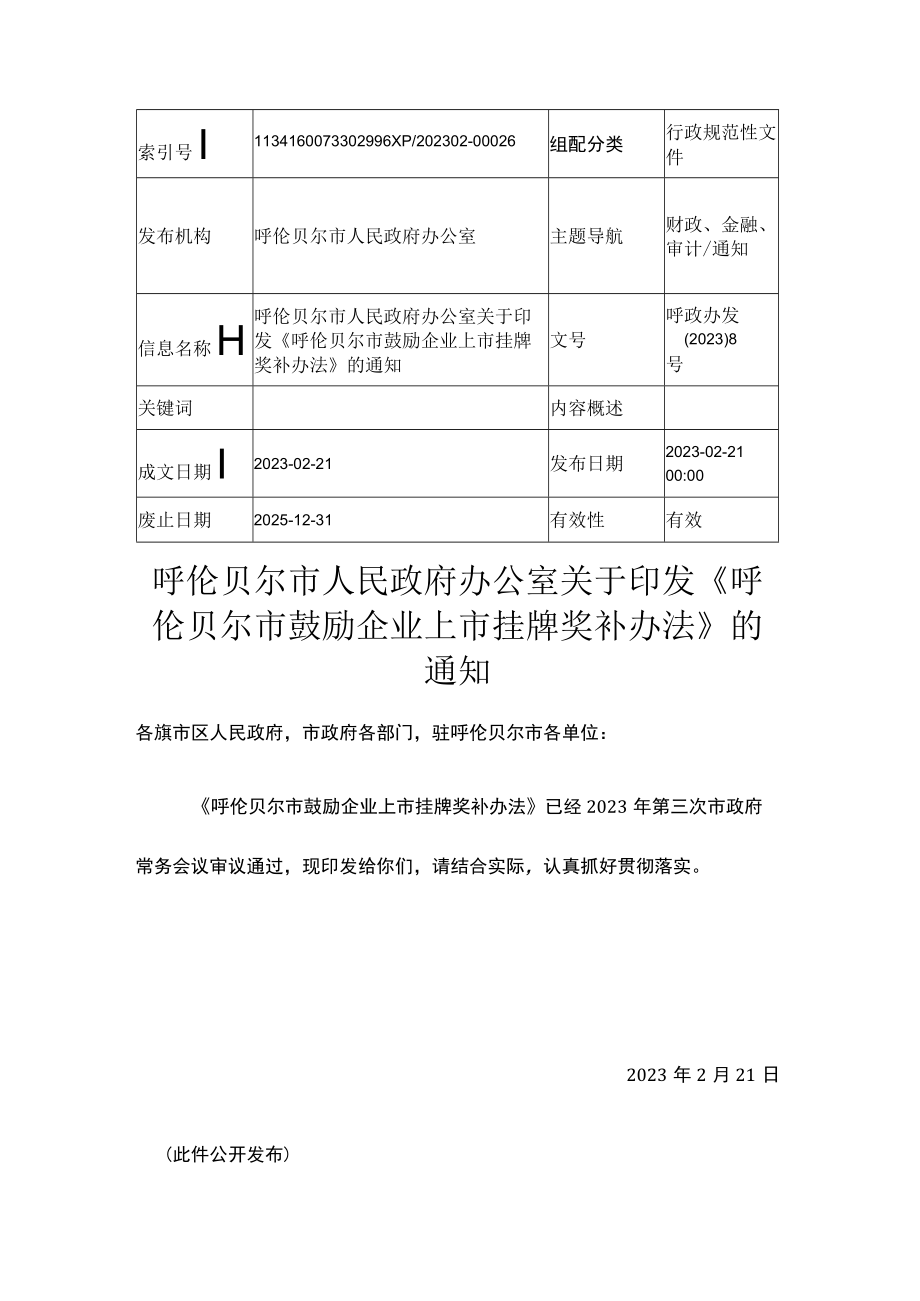 呼伦贝尔市鼓励企业上市挂牌奖补办法.docx_第1页