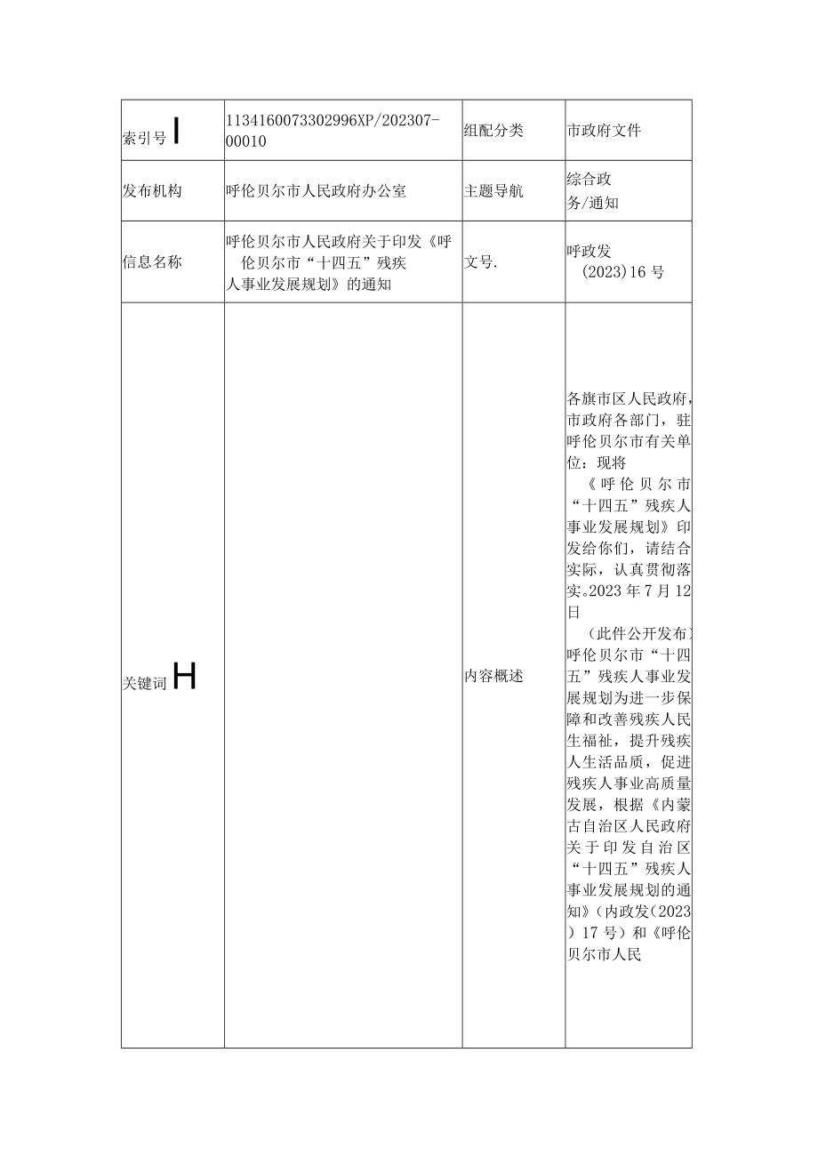 呼伦贝尔市十四五残疾人事业发展规划.docx_第1页