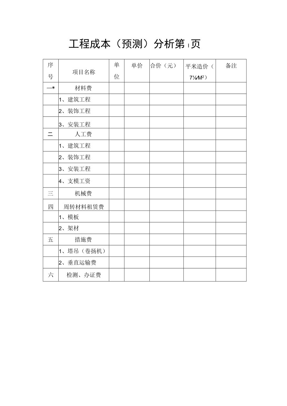 工程成本(预测)分析第1页.docx_第1页