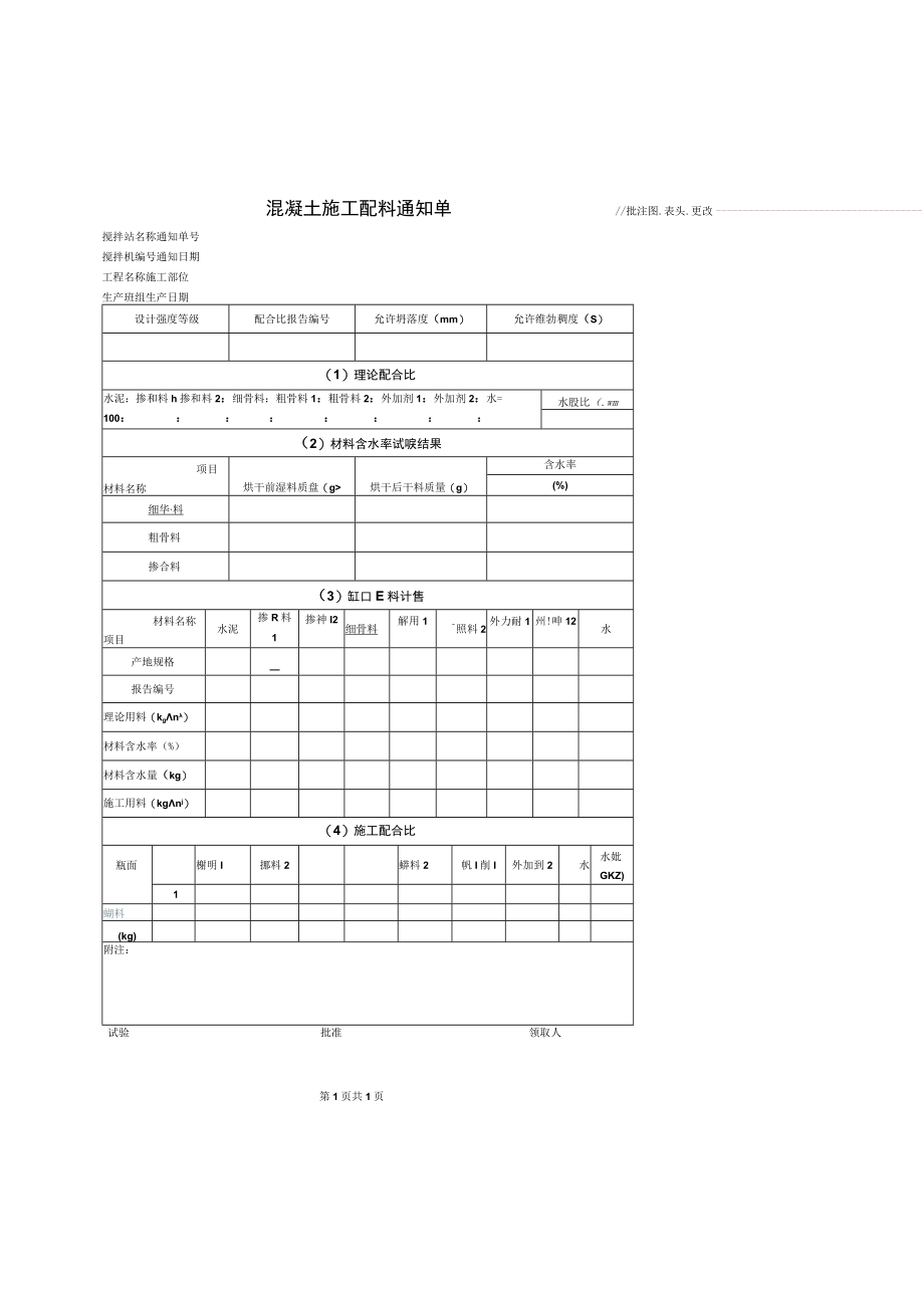 混凝土施工配料通知单.docx_第1页