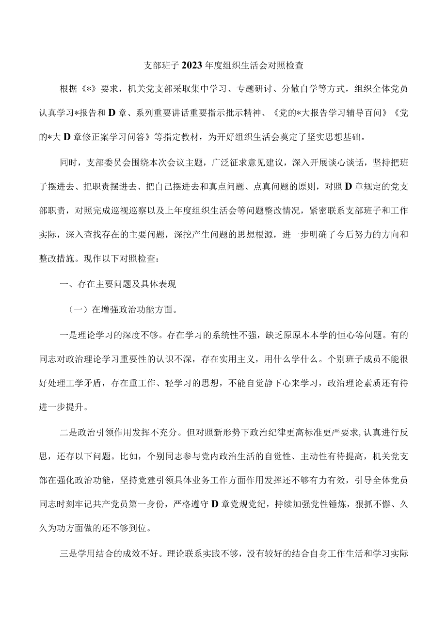 支部班子2023年度组织生活会对照检查.docx_第1页