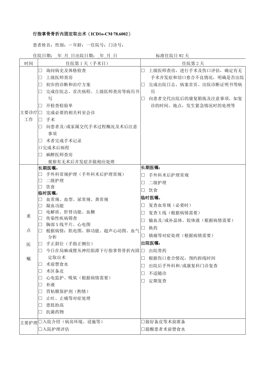 指掌骨骨折内固定取出术临床路径日间.docx_第3页