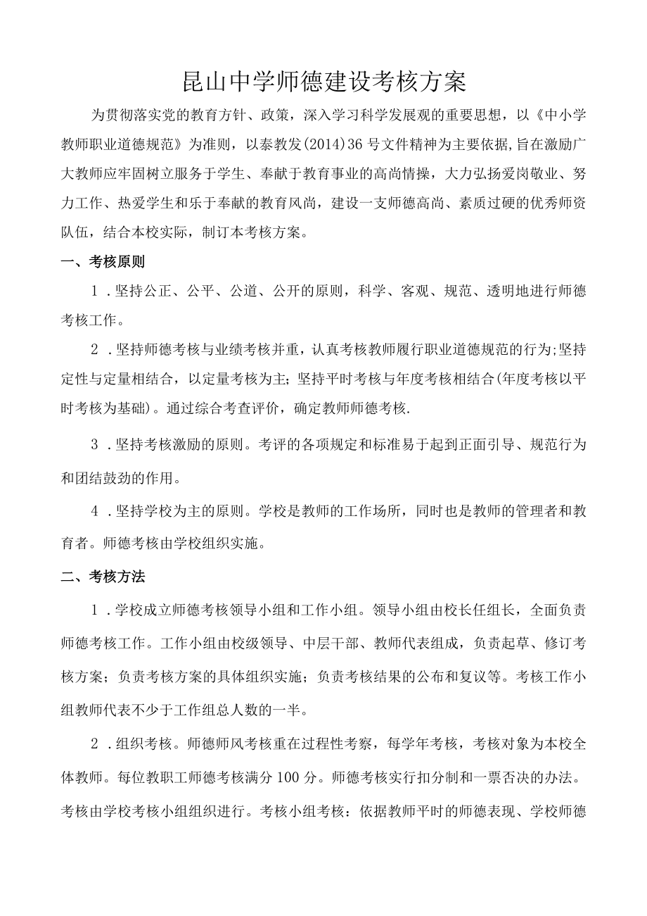 昆山中学师德建设考核方案.docx_第1页