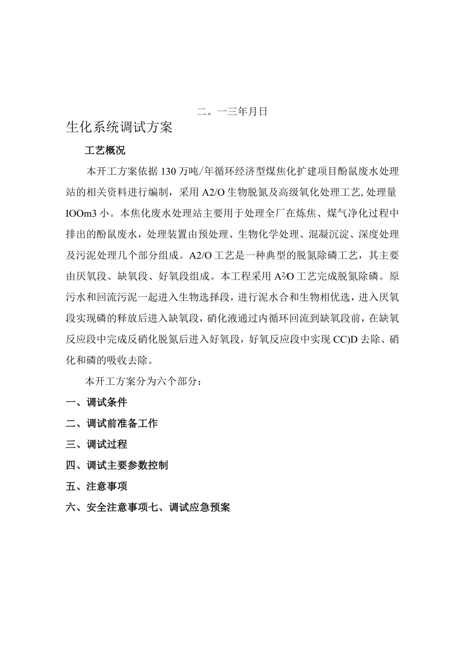 焦化厂生化污水系统调试方案.docx_第2页