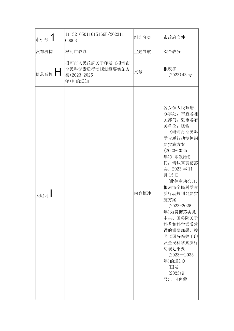 根河市全民科学素质行动规划纲要实施方案20232025年.docx_第1页