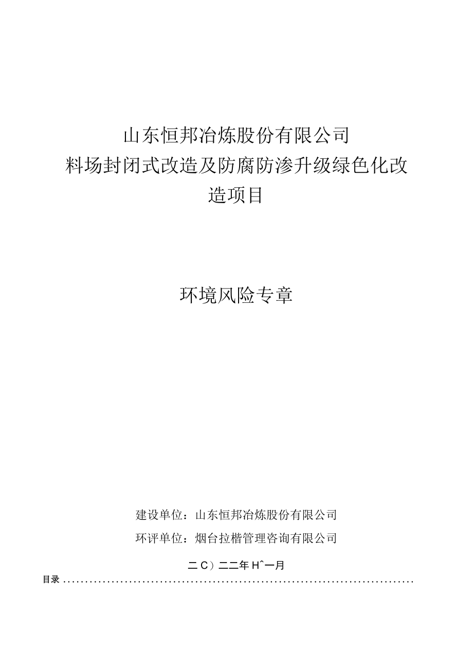 料场封闭式改造及防腐防渗升级绿色化改造项目环境风险专章.docx_第1页