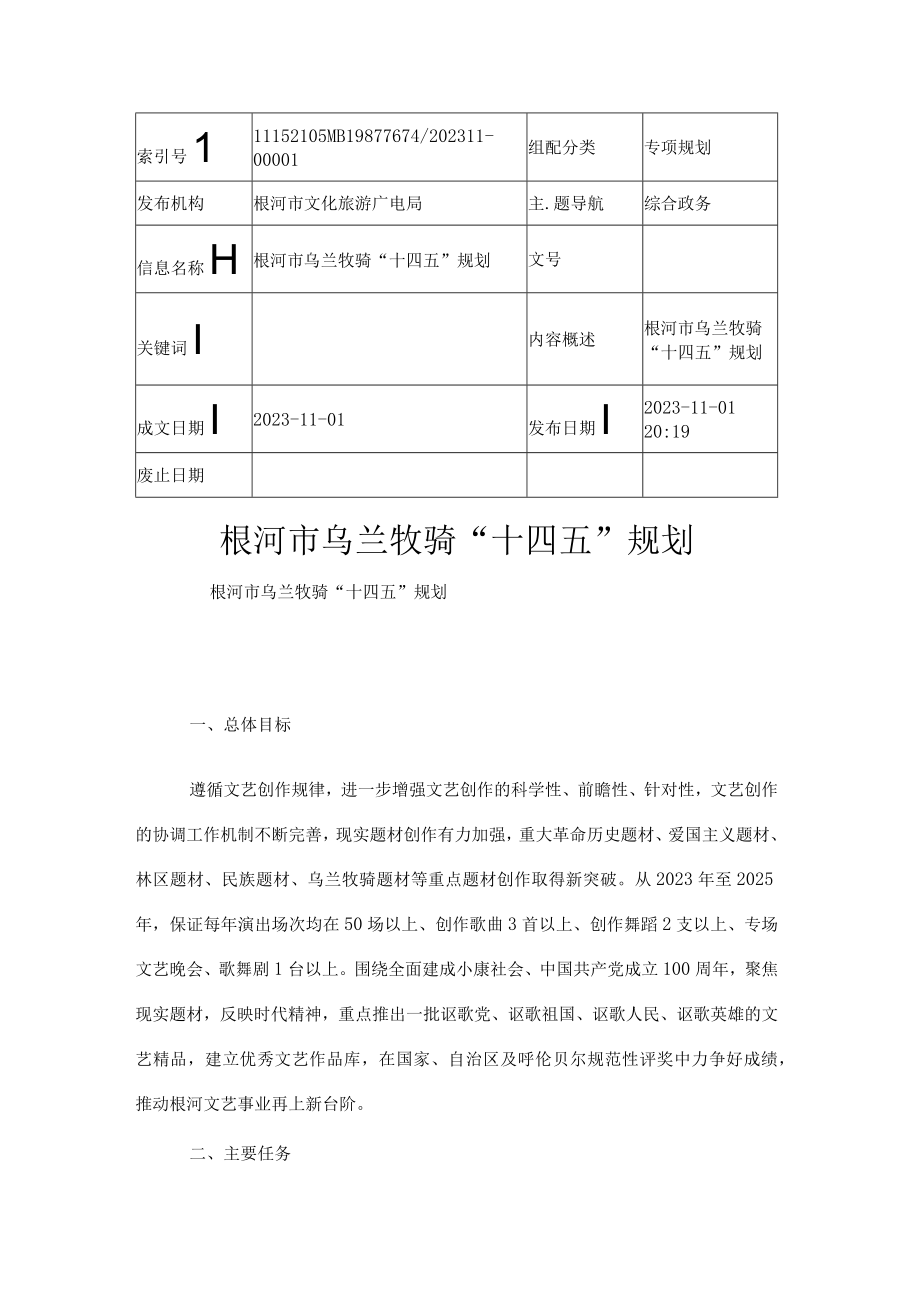 根河市乌兰牧骑十四五规划.docx_第1页