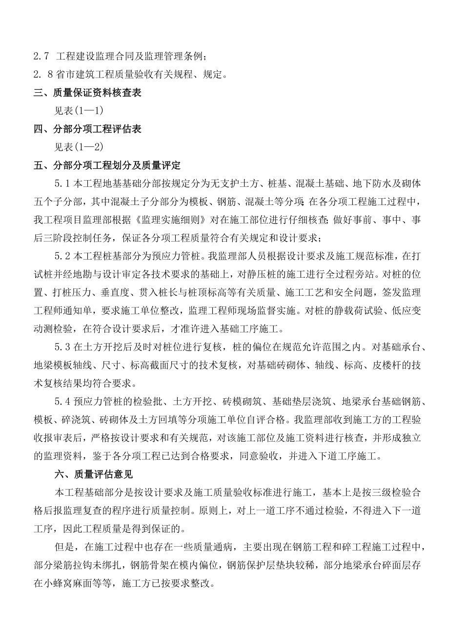 某经济适用房基础分部工程质量监理评估报告.docx_第3页