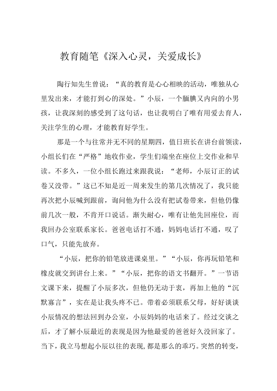 教育随笔深入心灵关爱成长.docx_第1页