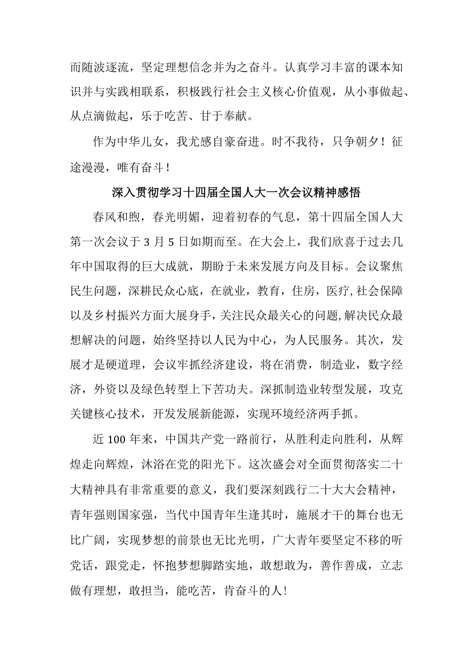 高等学院大学生深入贯彻学习十四届全国人大一次会议精神心得感悟 合计6份_001.docx_第3页