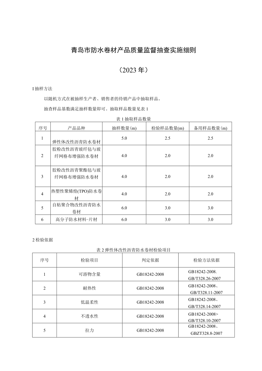 青岛市防水卷材产品质量监督抽查实施细则2023年.docx_第1页