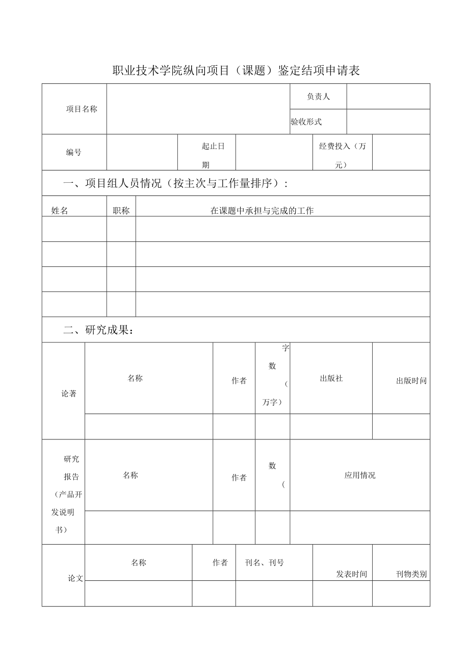 职业技术学院纵向项目课题鉴定结项申请表.docx_第1页