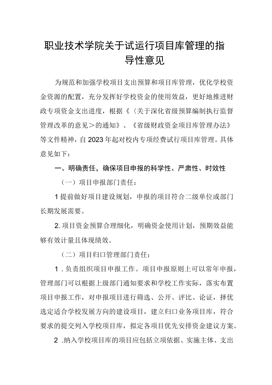 职业技术学院关于试运行项目库管理的指导性意见.docx_第1页