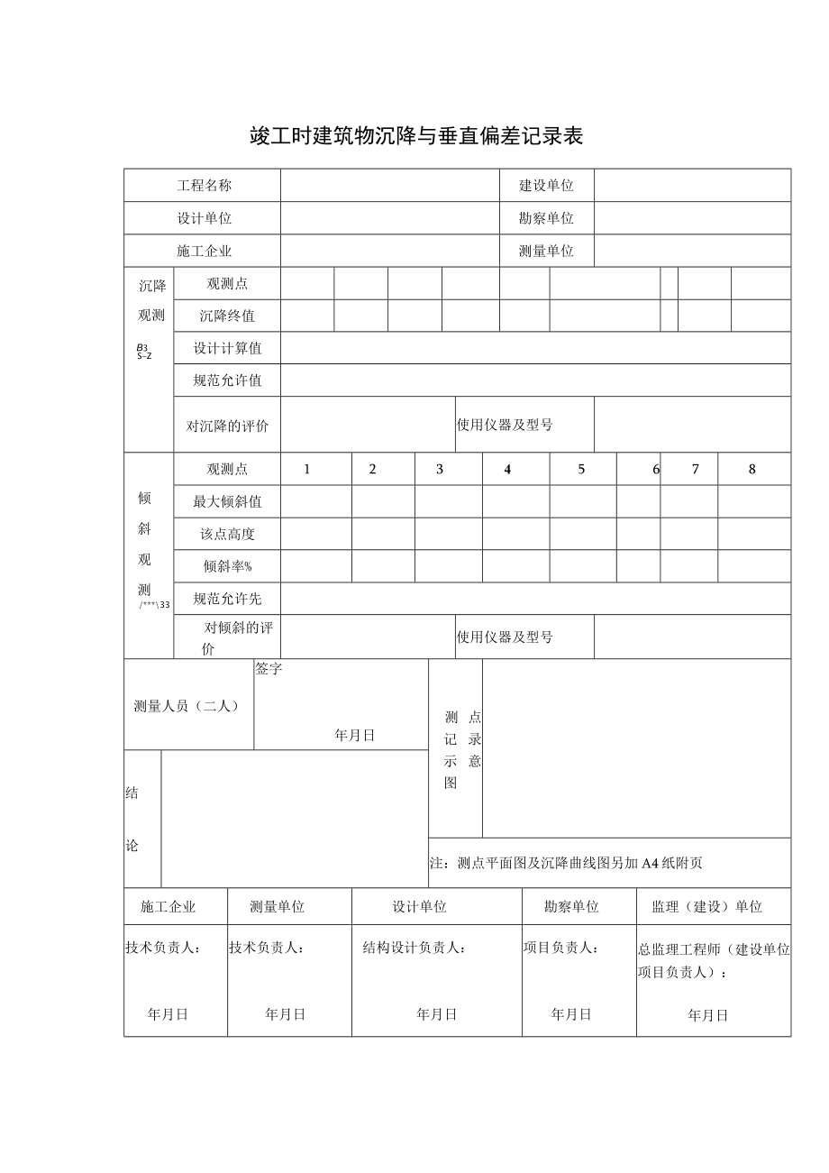 竣工时建筑物沉降与垂直偏差记录表.docx_第1页