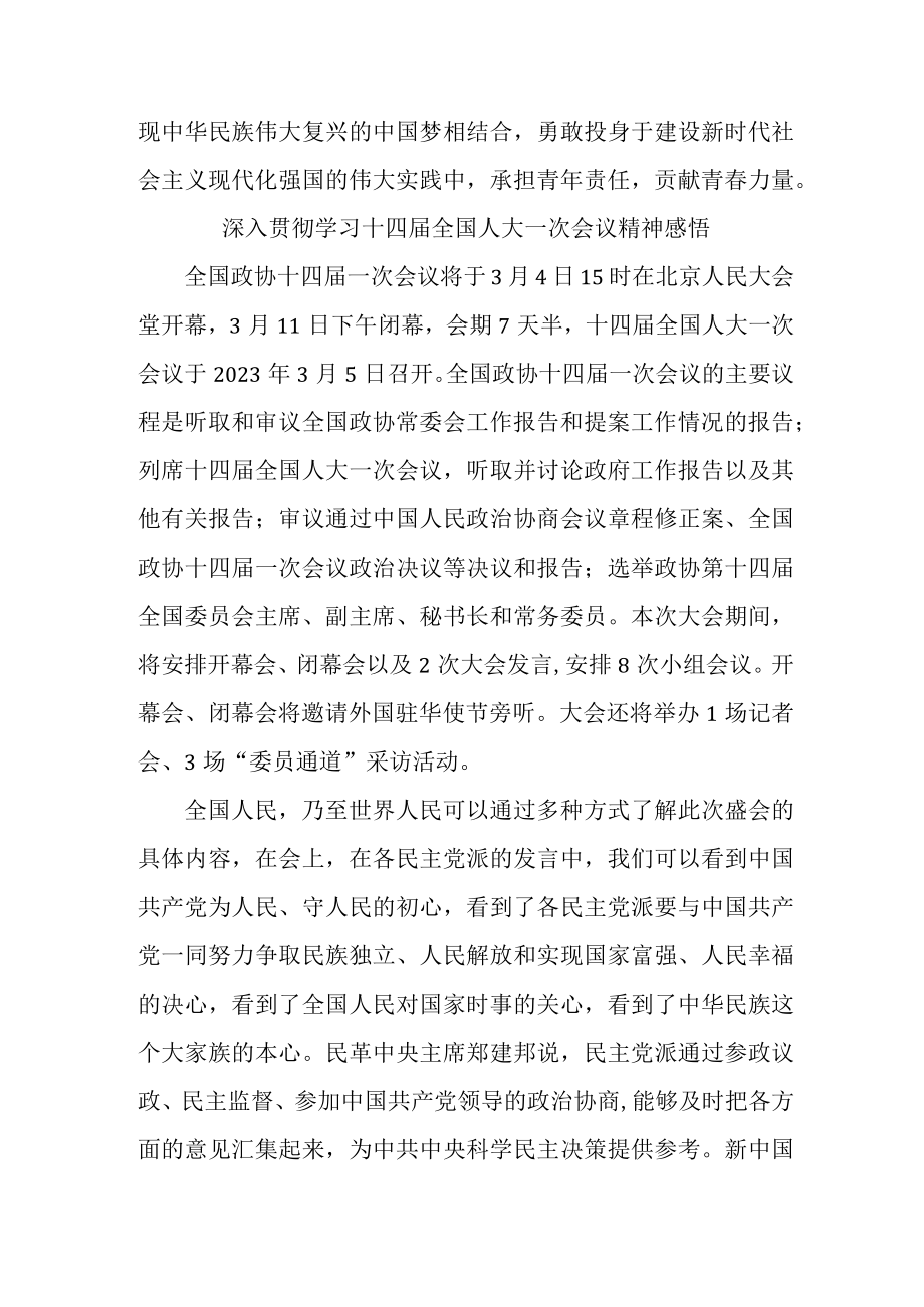 高等学院大学生深入贯彻学习十四届全国人大一次会议精神心得领悟 汇编6份.docx_第2页