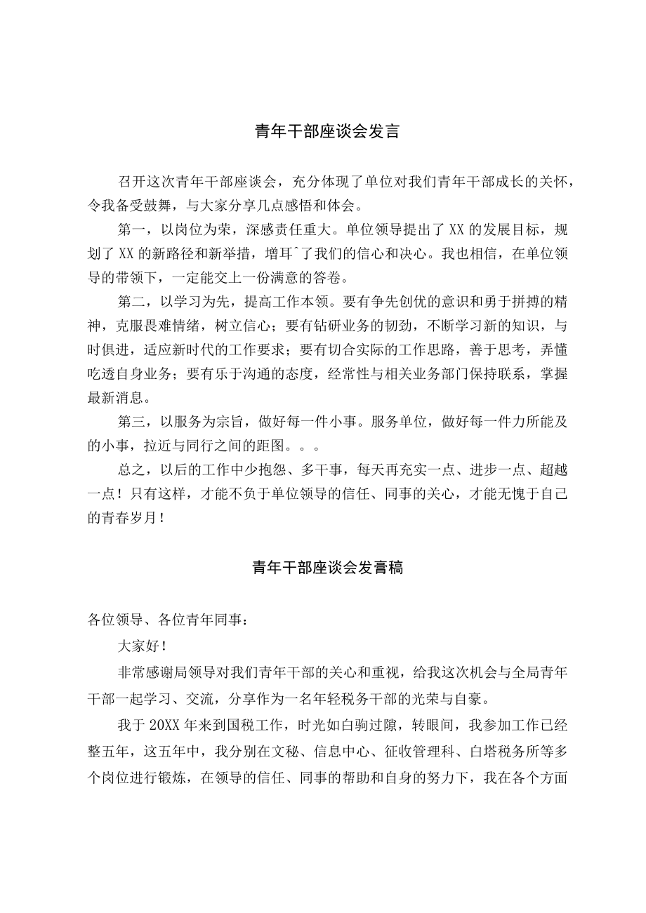 青年干部座谈会发言精选.docx_第1页