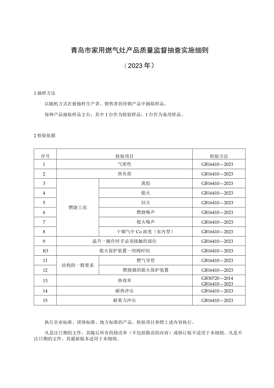 青岛市家用燃气灶产品质量监督抽查实施细则2023年.docx_第1页